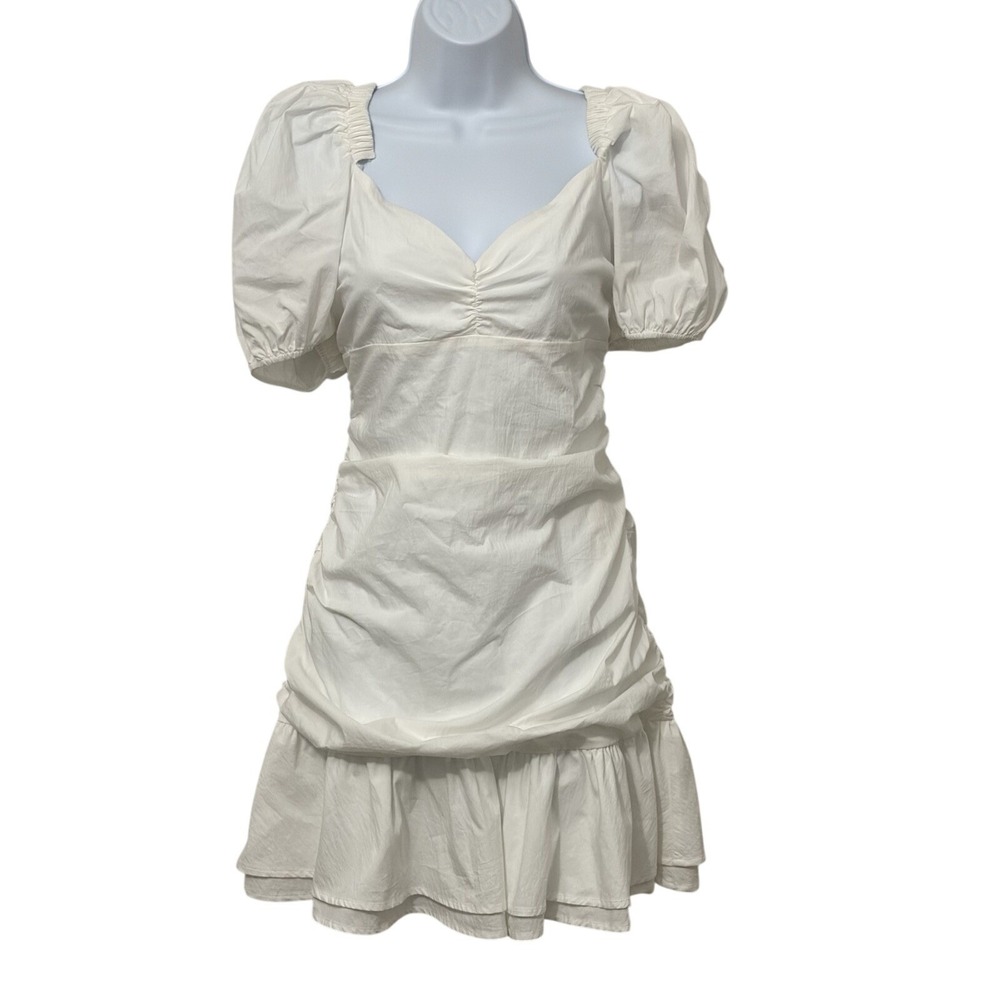 Coquette Babydoll Puff Sleeve Milkmaid Mini Dress M Feminine Delicate Sweetheart